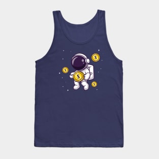 Cute Astronaut Floating With Gold Coin Cartoon Tank Top